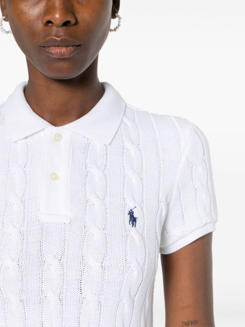 White Cable-knit Cotton Polo Dress