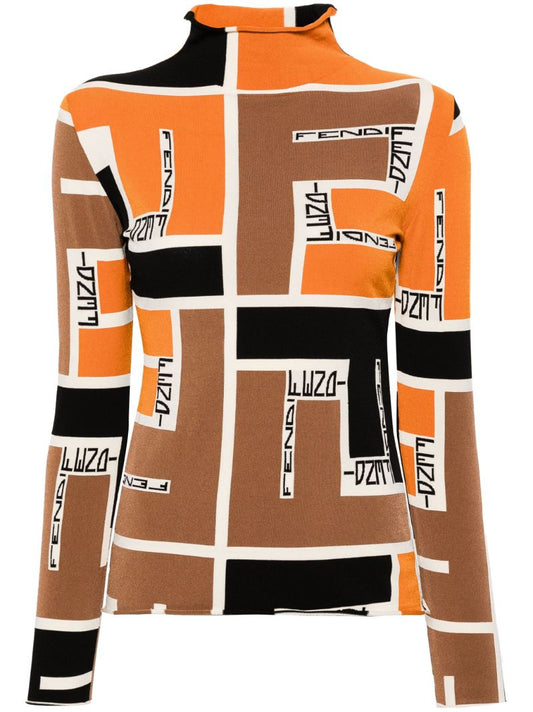 Orange Ff Puzzle Knitted Bodysuit