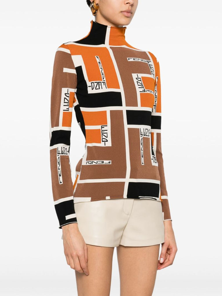 Orange Ff Puzzle Knitted Bodysuit