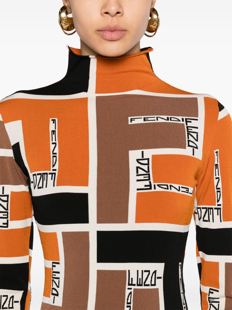 Orange Ff Puzzle Knitted Bodysuit