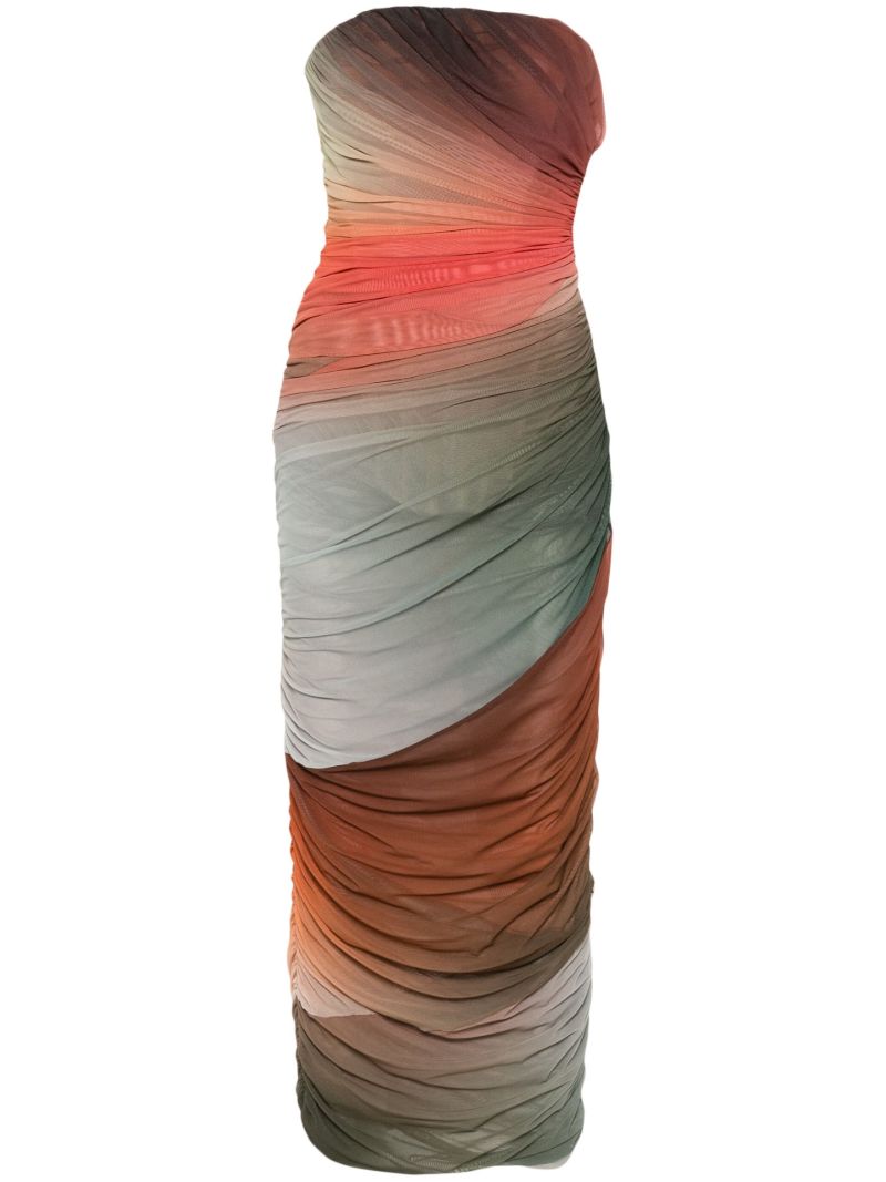Multicolour OmbrÃ_x0083_Â©-effect Gathered Dress