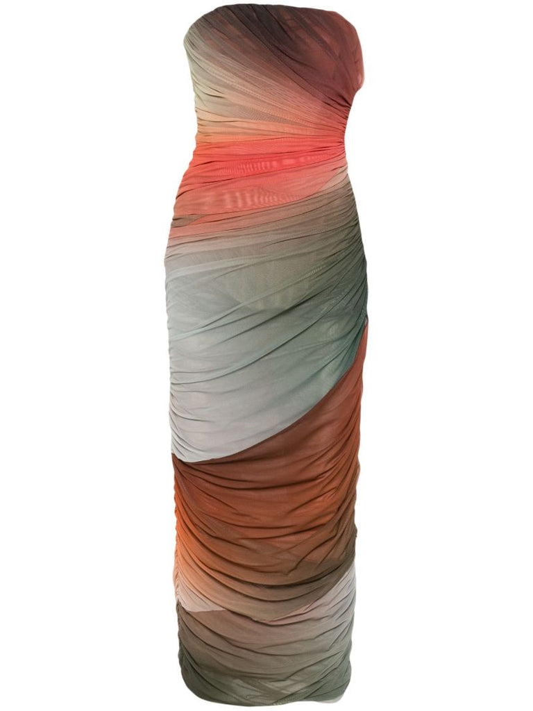 Multicolour OmbrÃ_x0083_Â©-effect Gathered Dress