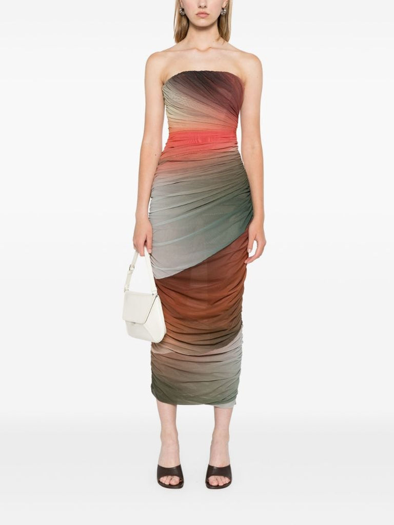Multicolour OmbrÃ_x0083_Â©-effect Gathered Dress