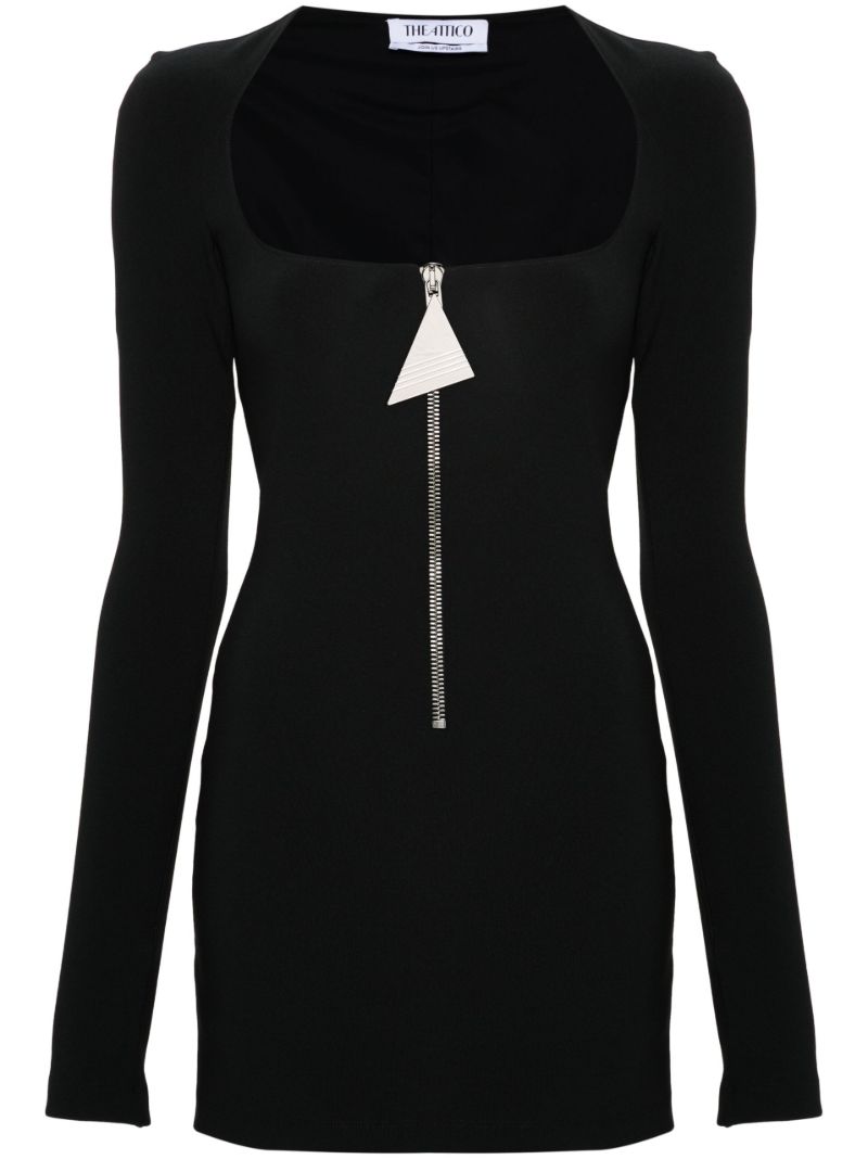 Black Logo-zip Mini Dress