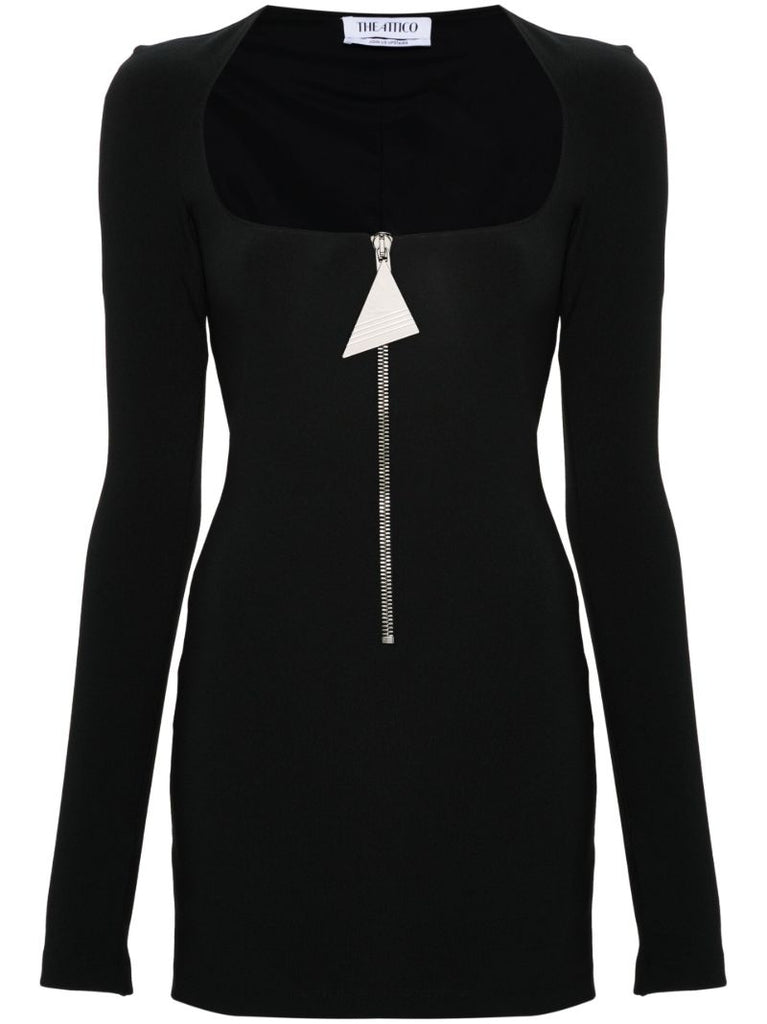 Black Logo-zip Mini Dress