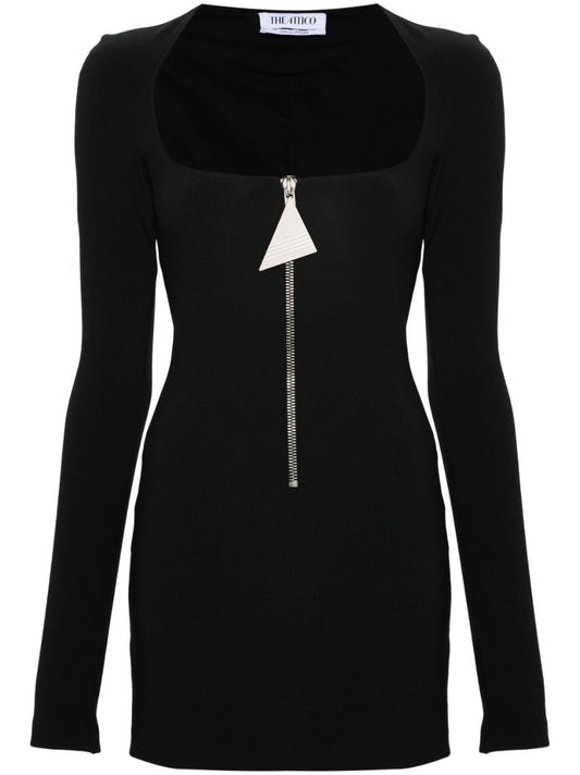 Black Logo-zip Mini Dress