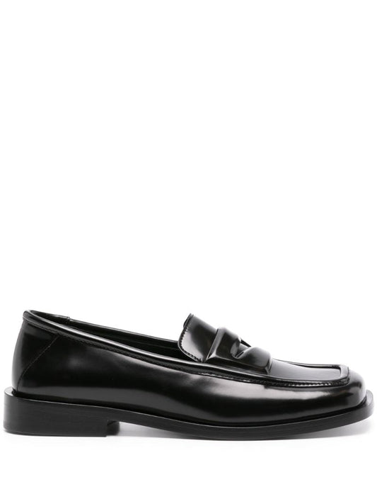 Black High-shine Leather Loafers