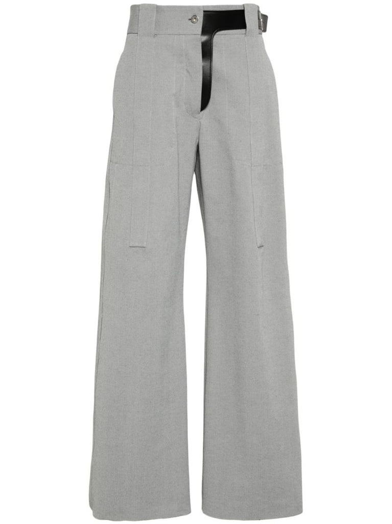 Grey Striped Wide-leg Trousers