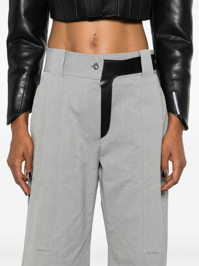 Grey Striped Wide-leg Trousers