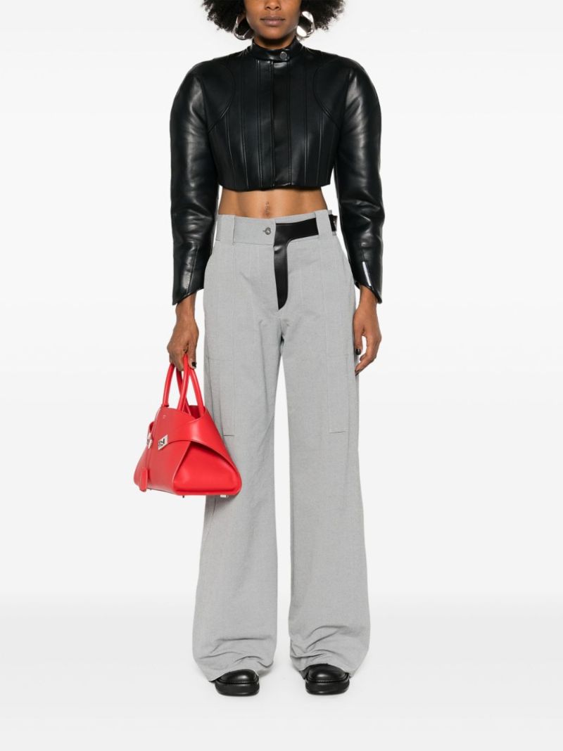 Grey Striped Wide-leg Trousers