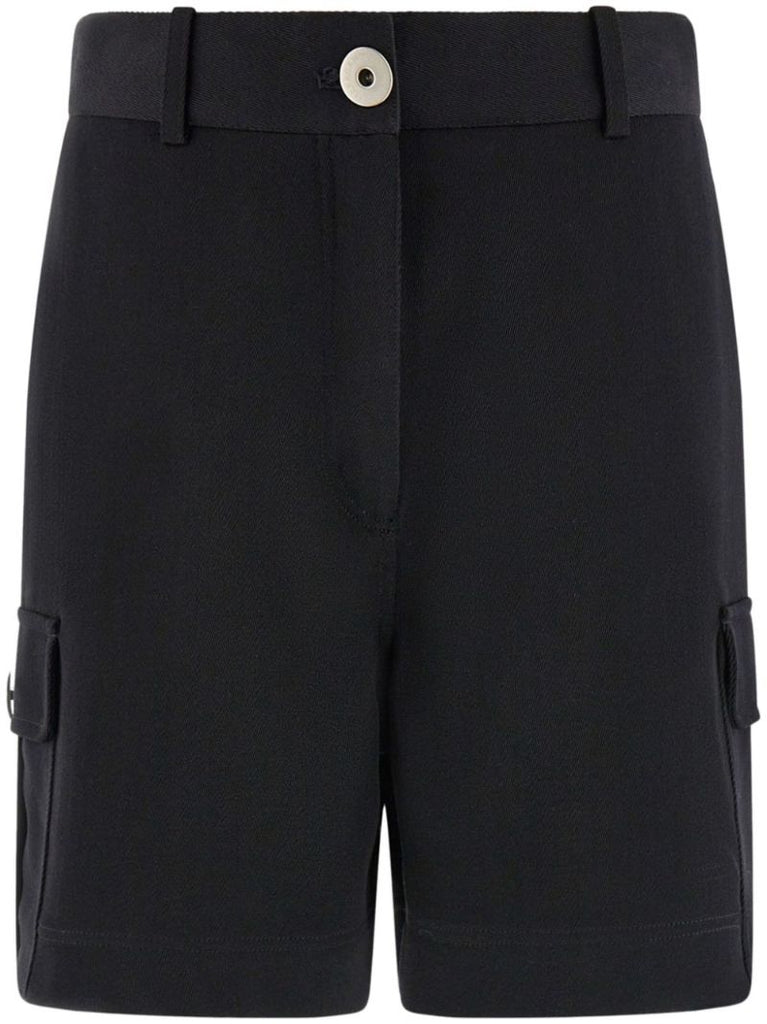 Black Utility Wool Cargo Shorts