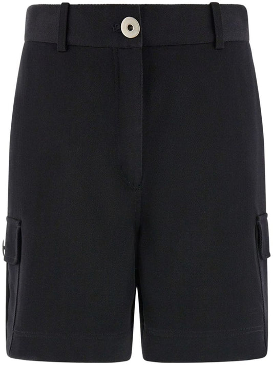 Black Utility Wool Cargo Shorts