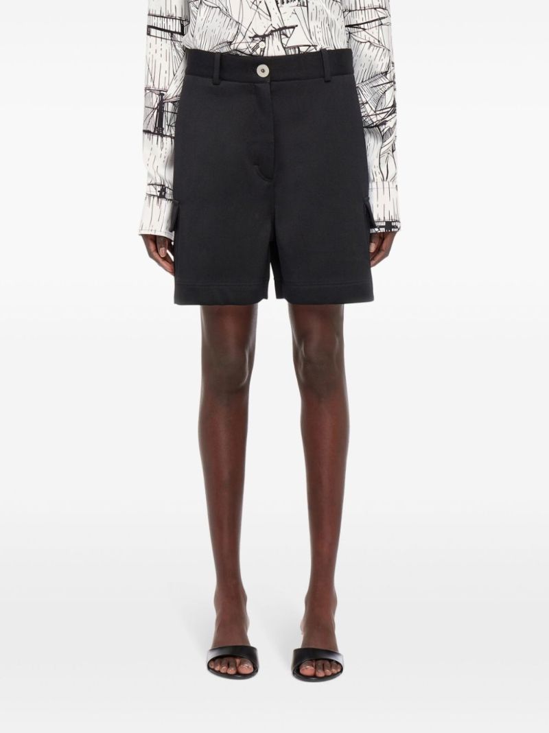 Black Utility Wool Cargo Shorts