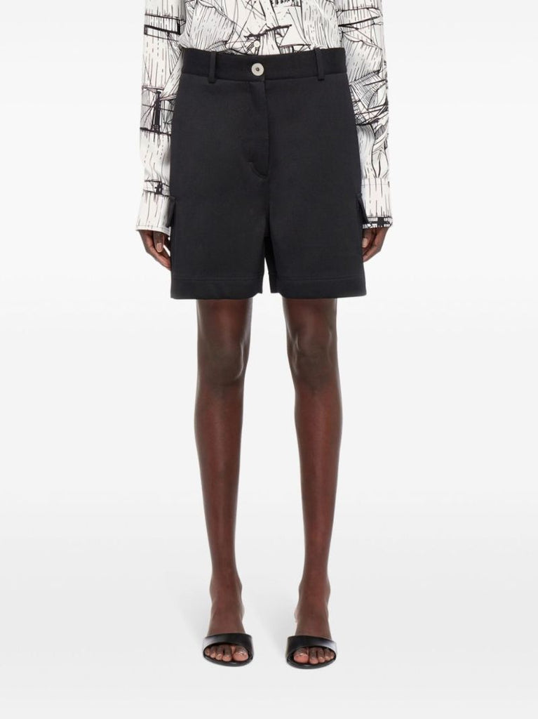 Black Utility Wool Cargo Shorts
