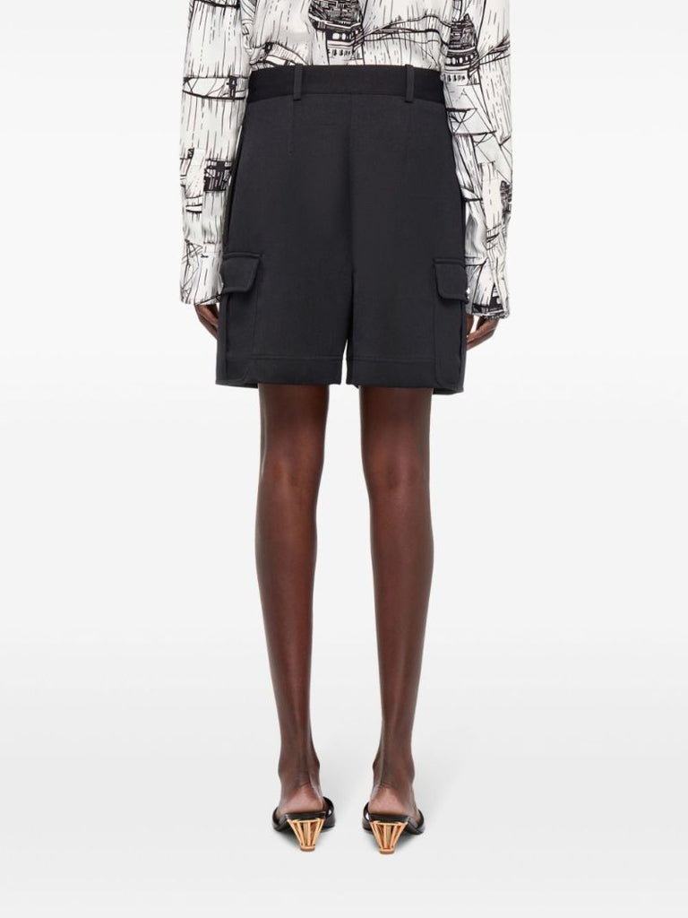 Black Utility Wool Cargo Shorts
