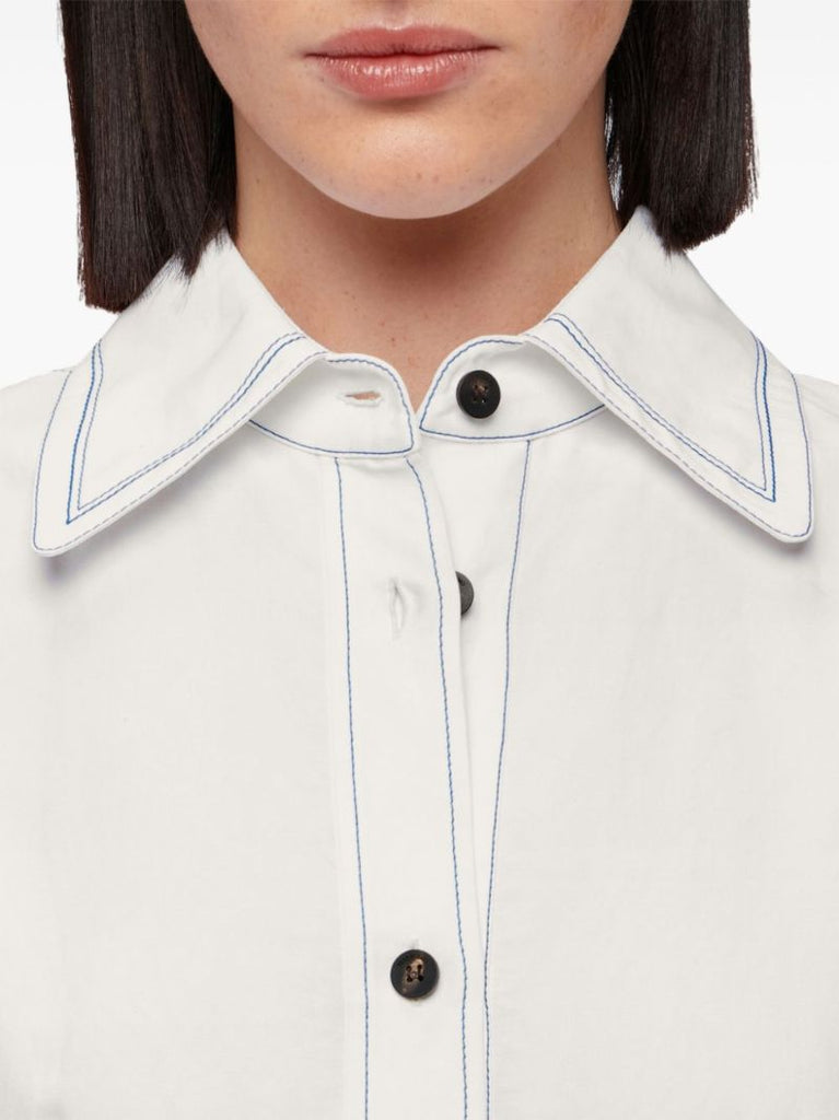 White Contrasting Inlay Shirt Dress