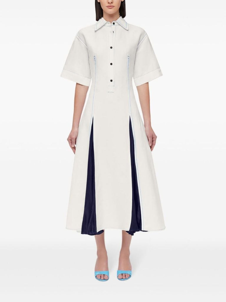 White Contrasting Inlay Shirt Dress