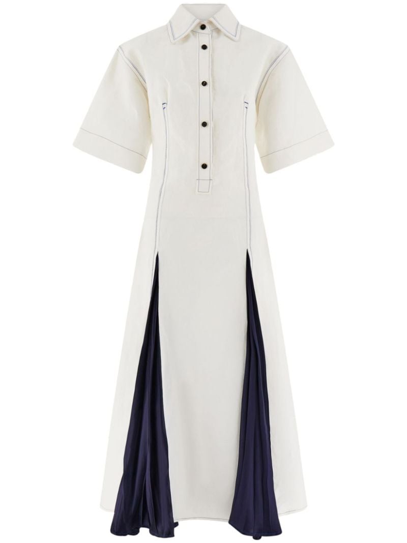 White Contrasting Inlay Shirt Dress