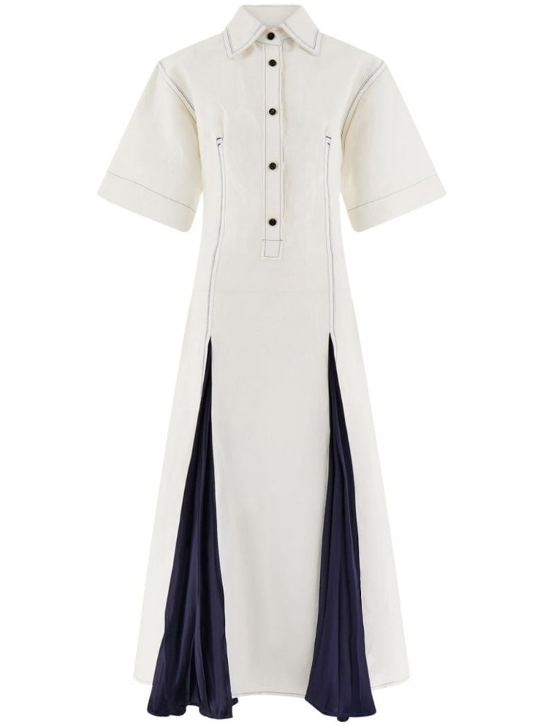 White Contrasting Inlay Shirt Dress