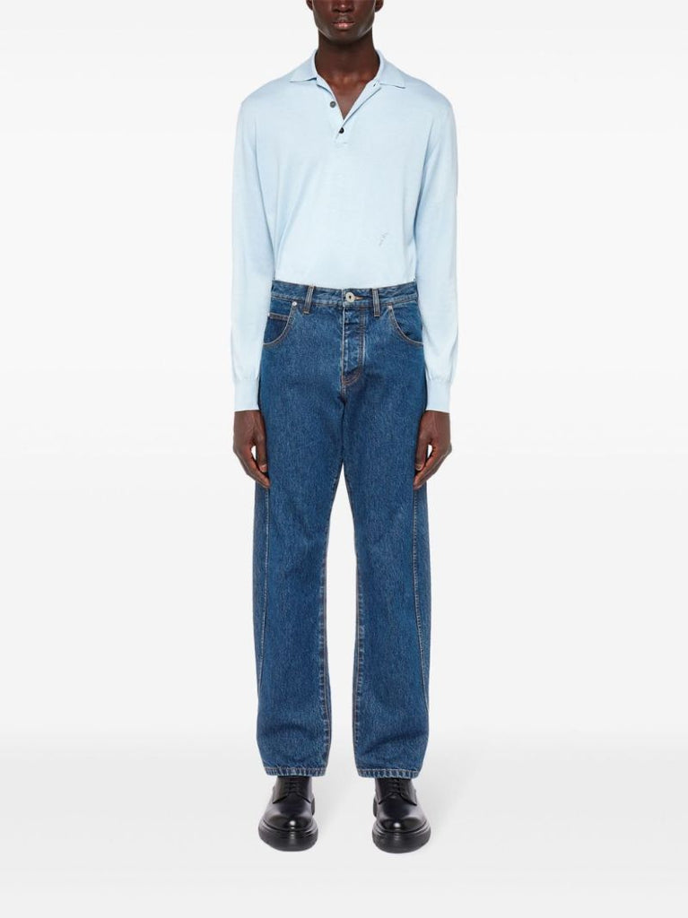 Blue Mid-rise Straight Jeans