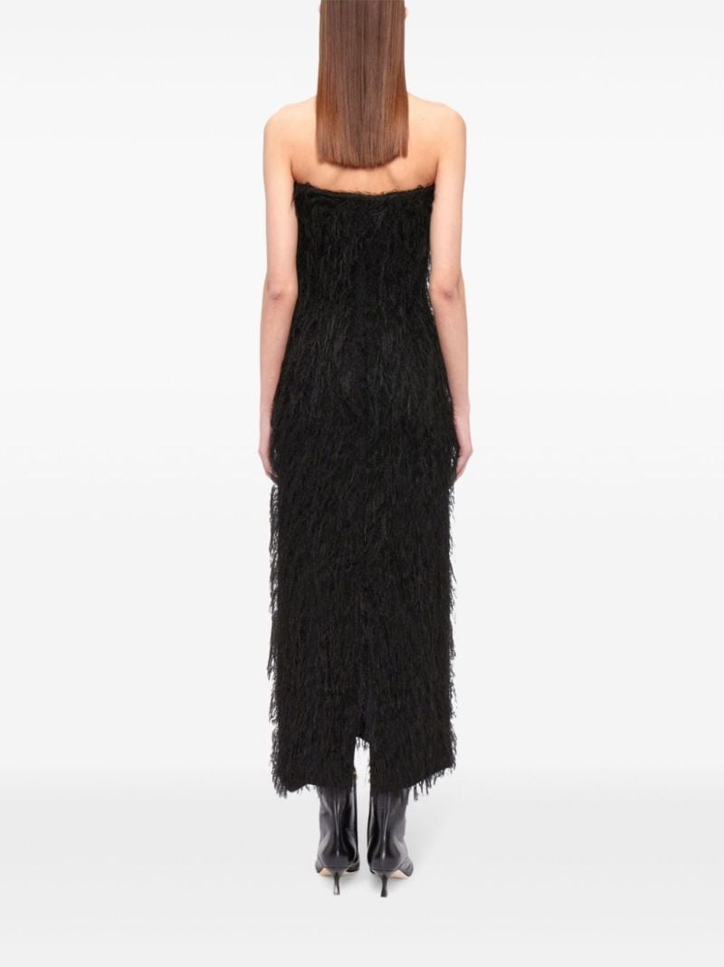 Black Fringed Strapless Midi Dress