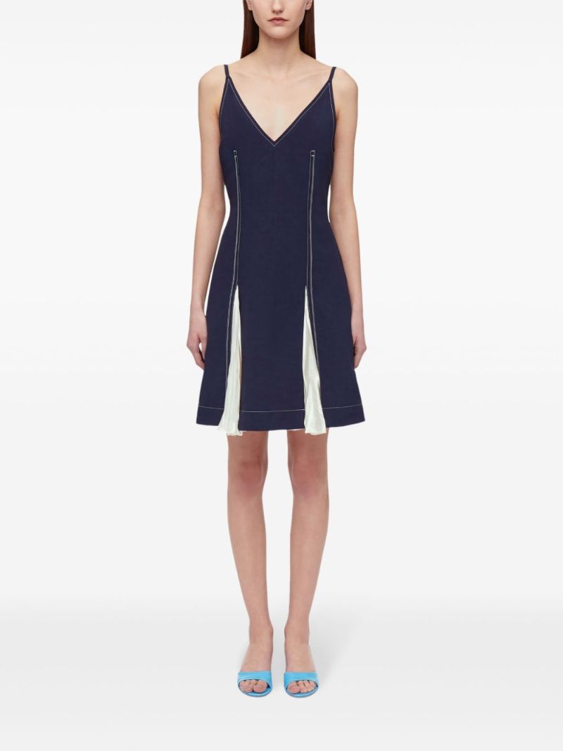 Blue Contrast-stitching Mini Dress
