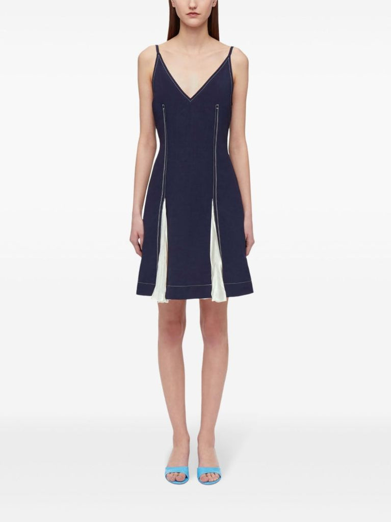 Blue Contrast-stitching Mini Dress