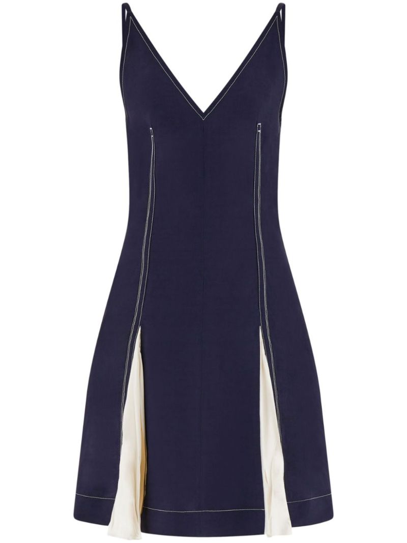 Blue Contrast-stitching Mini Dress