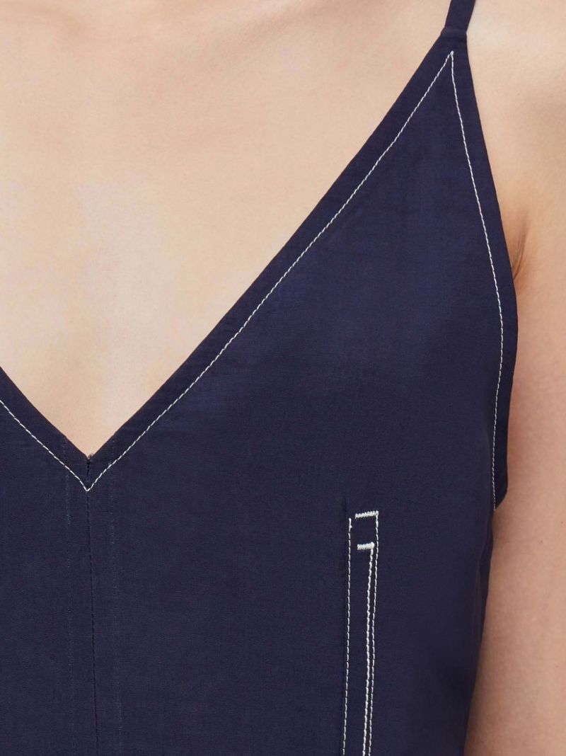 Blue Contrast-stitching Mini Dress
