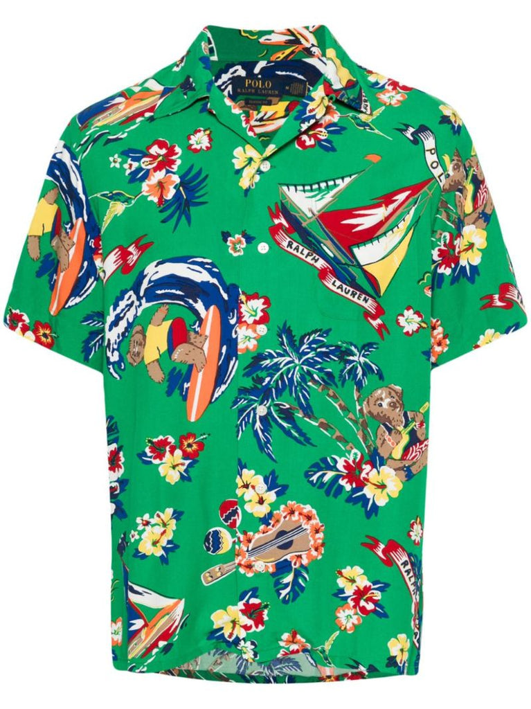 Green Hawaiian Bear-print Shirt