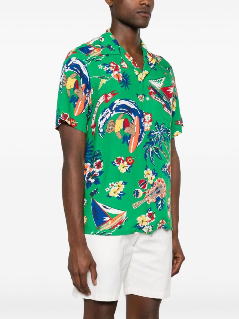 Green Hawaiian Bear-print Shirt