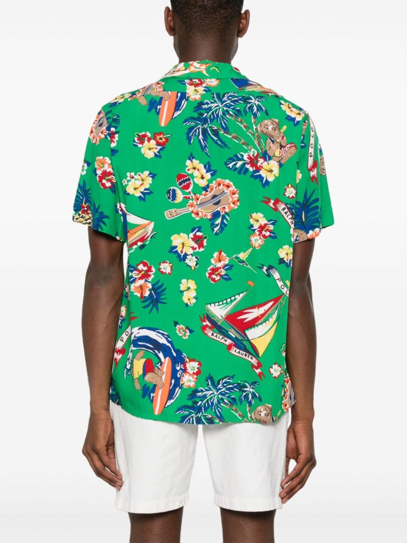 Green Hawaiian Bear-print Shirt
