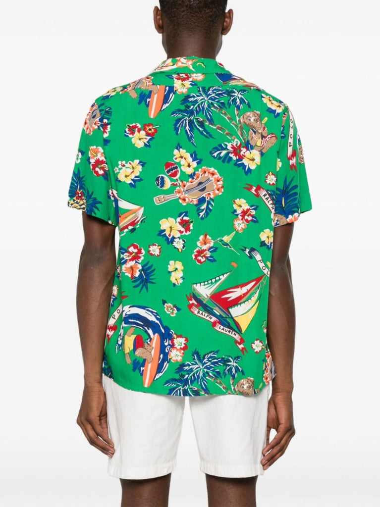 Green Hawaiian Bear-print Shirt