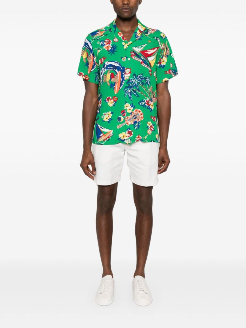 Green Hawaiian Bear-print Shirt