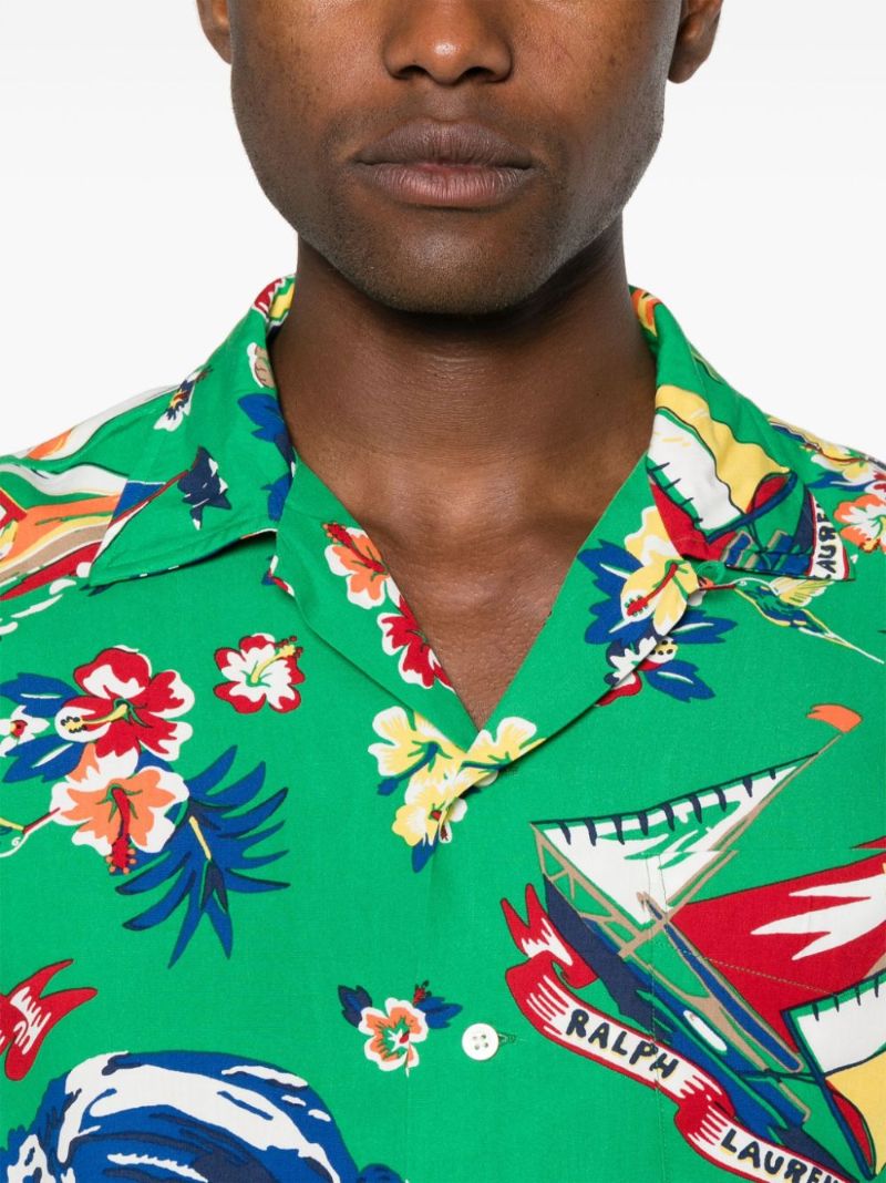 Green Hawaiian Bear-print Shirt