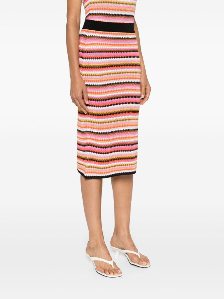Pink Striped Knitted Midi Skirt