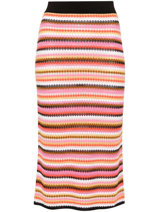 Pink Striped Knitted Midi Skirt
