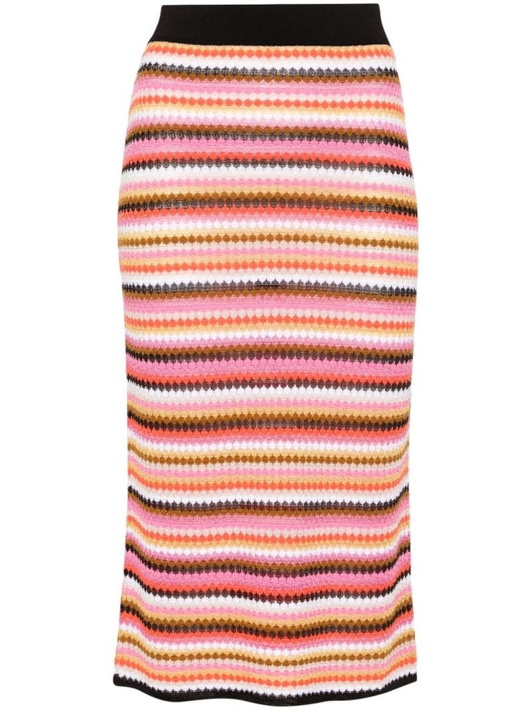 Pink Striped Knitted Midi Skirt
