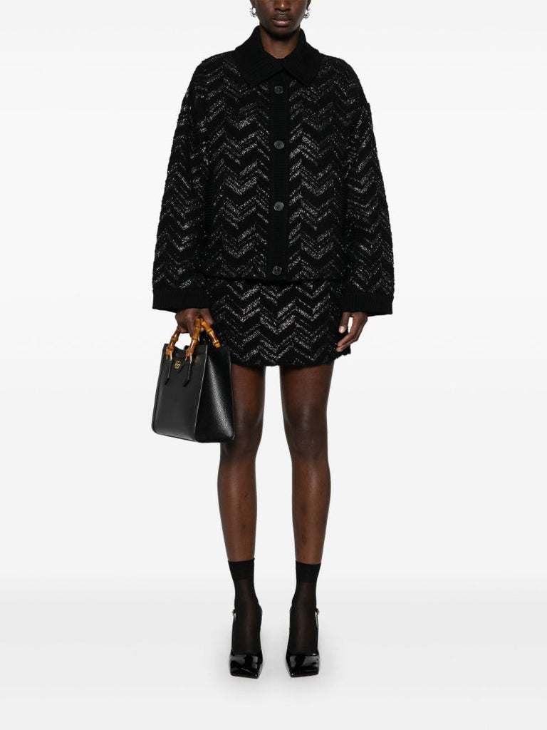 Black Chevron BouclÃ_x0083_Â© Cardigan