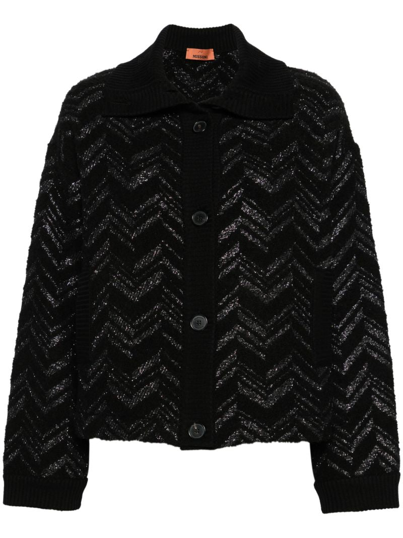Black Chevron BouclÃ_x0083_Â© Cardigan