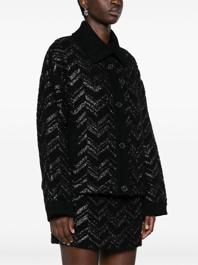 Black Chevron BouclÃ_x0083_Â© Cardigan