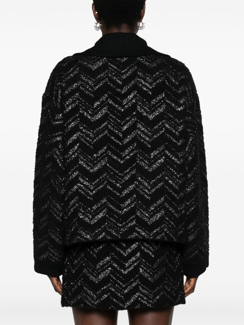 Black Chevron BouclÃ_x0083_Â© Cardigan