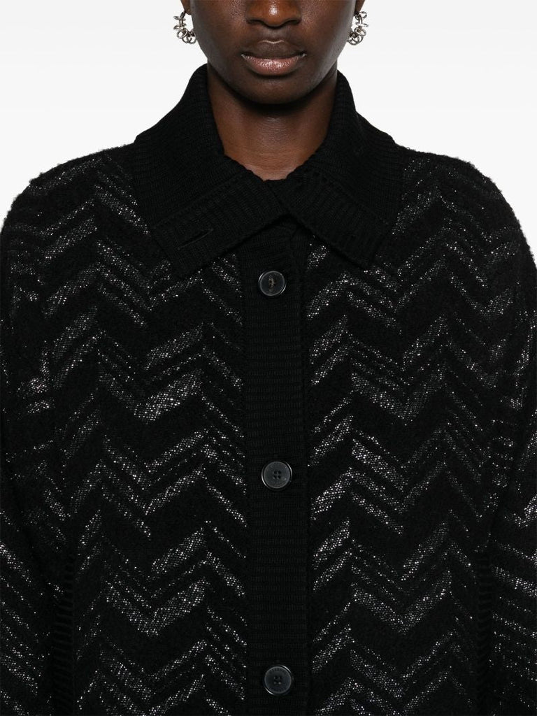 Black Chevron BouclÃ_x0083_Â© Cardigan