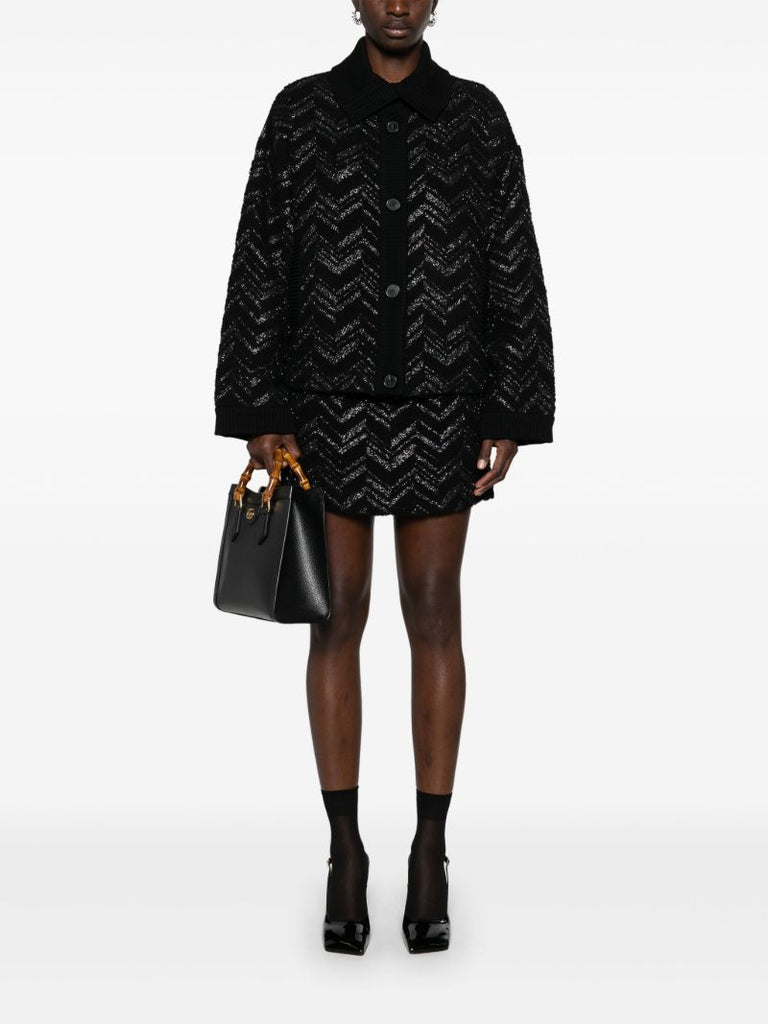 Black Chevron BouclÃ_x0083_Â© Mini Skirt