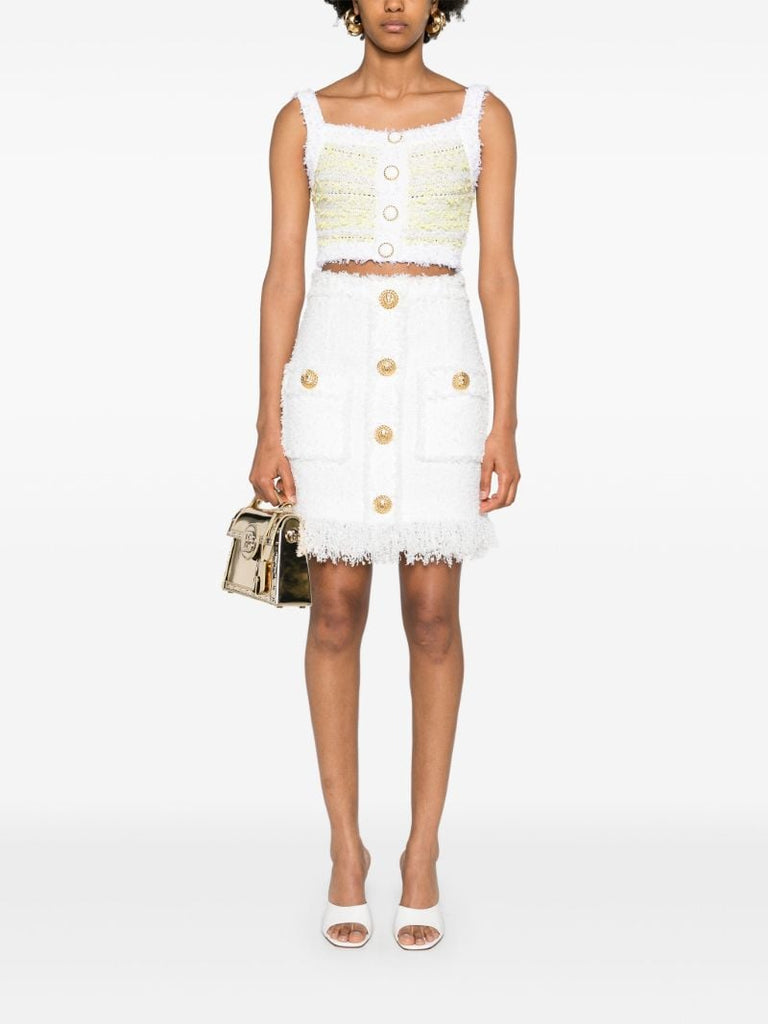 White Button-up Tweed Skirt