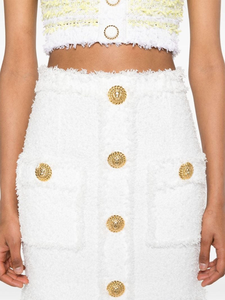 White Button-up Tweed Skirt
