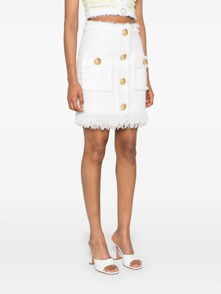 White Button-up Tweed Skirt