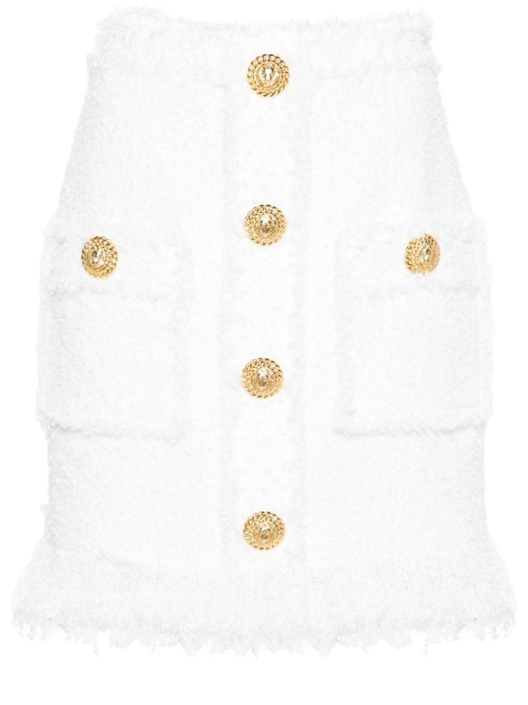 White Button-up Tweed Skirt