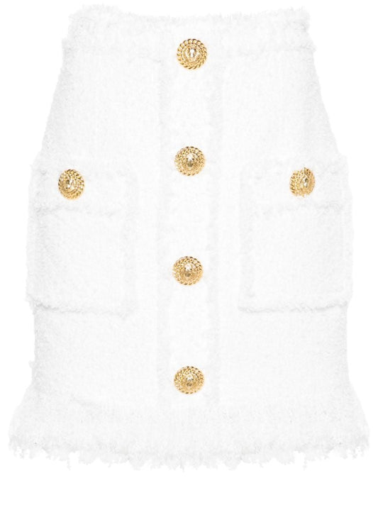 White Button-up Tweed Skirt