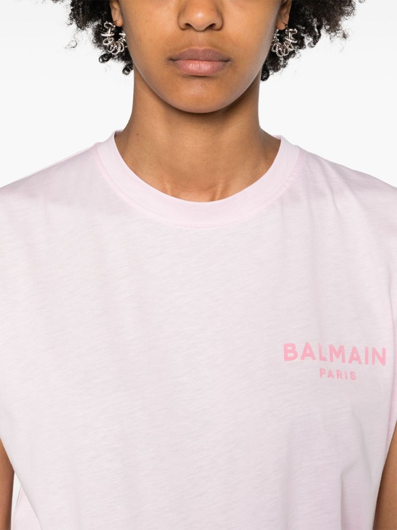 Pink Flocked Logo Cotton T-shirt